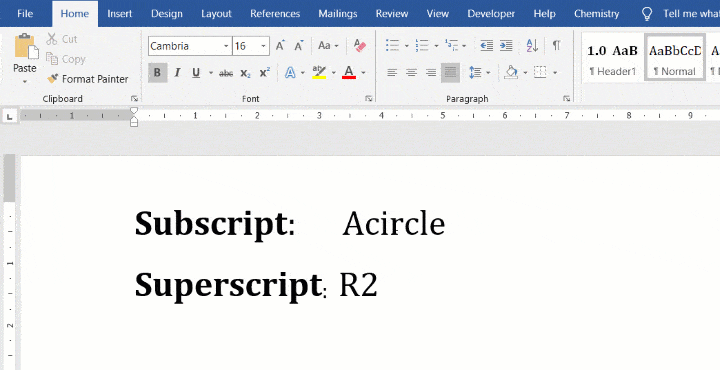 Animation on how to add Subscript and superscript in Ms Word