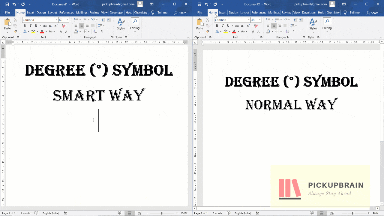 Shortcut for degree Symbol in Word