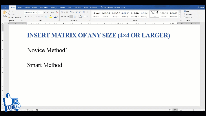 How to insert 4x4 matrix in Word using GUI