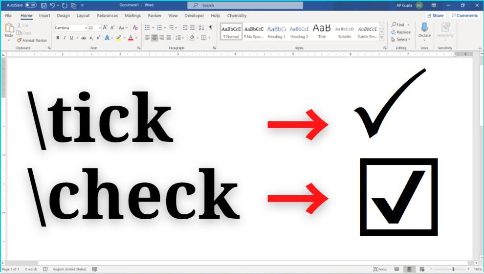 Tick symbol in Word