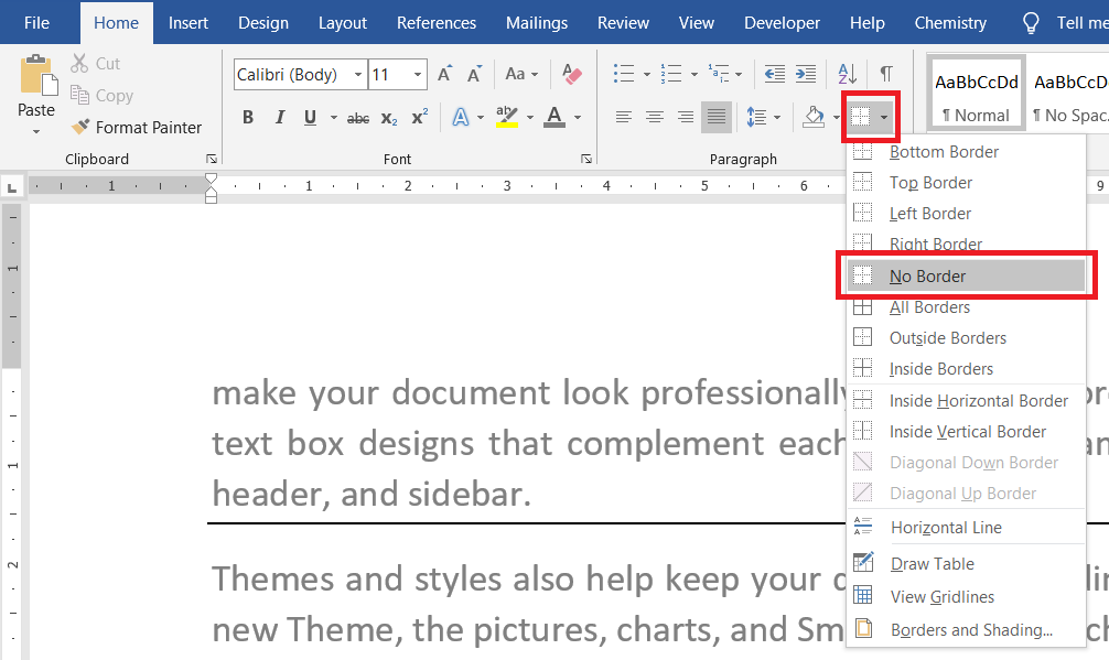 steps to remove line in Word
