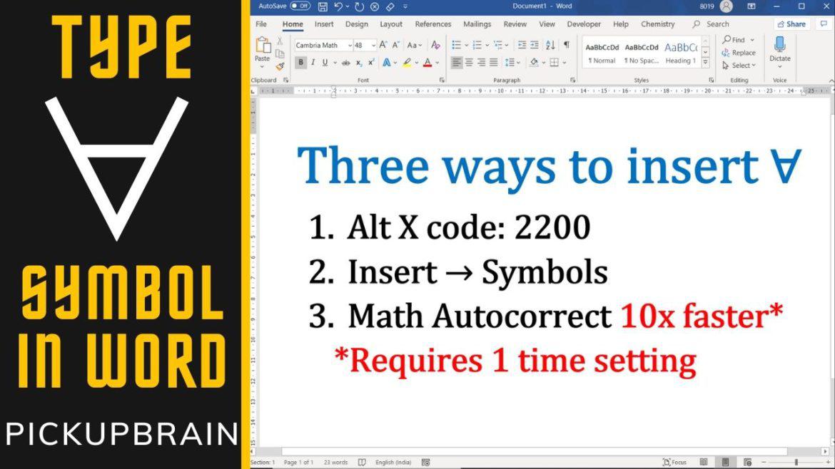 How to type for all (∀) symbol in Word