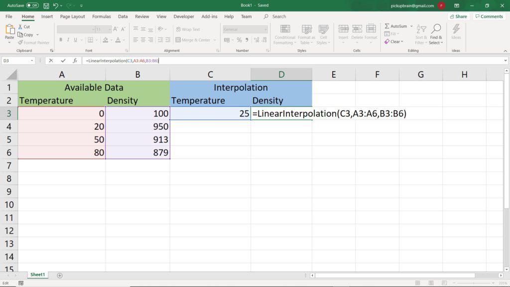 Linear Interpolation in Excel.