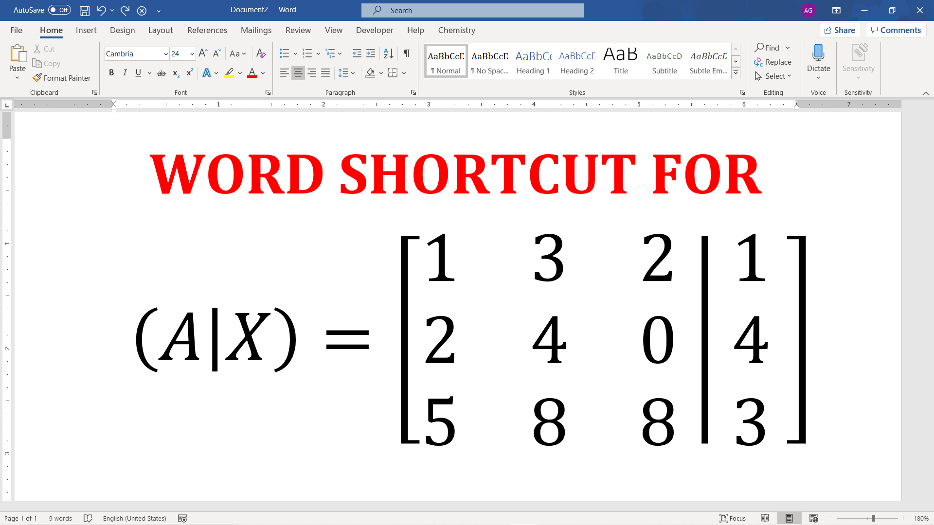 How to insert augmented matrix in word