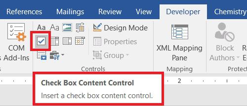 Steps to insert clickable checkbox in Word