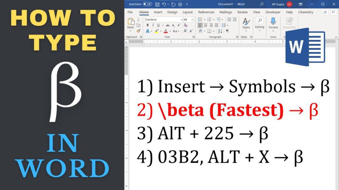 Four different ways to type Beta in Word