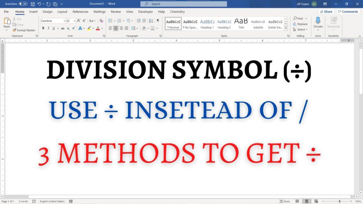 Division sign (÷) in Word and its shortcut