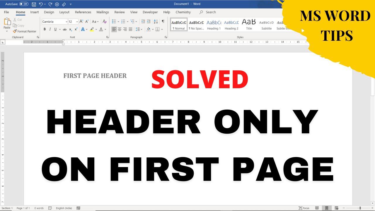 Header only on first page