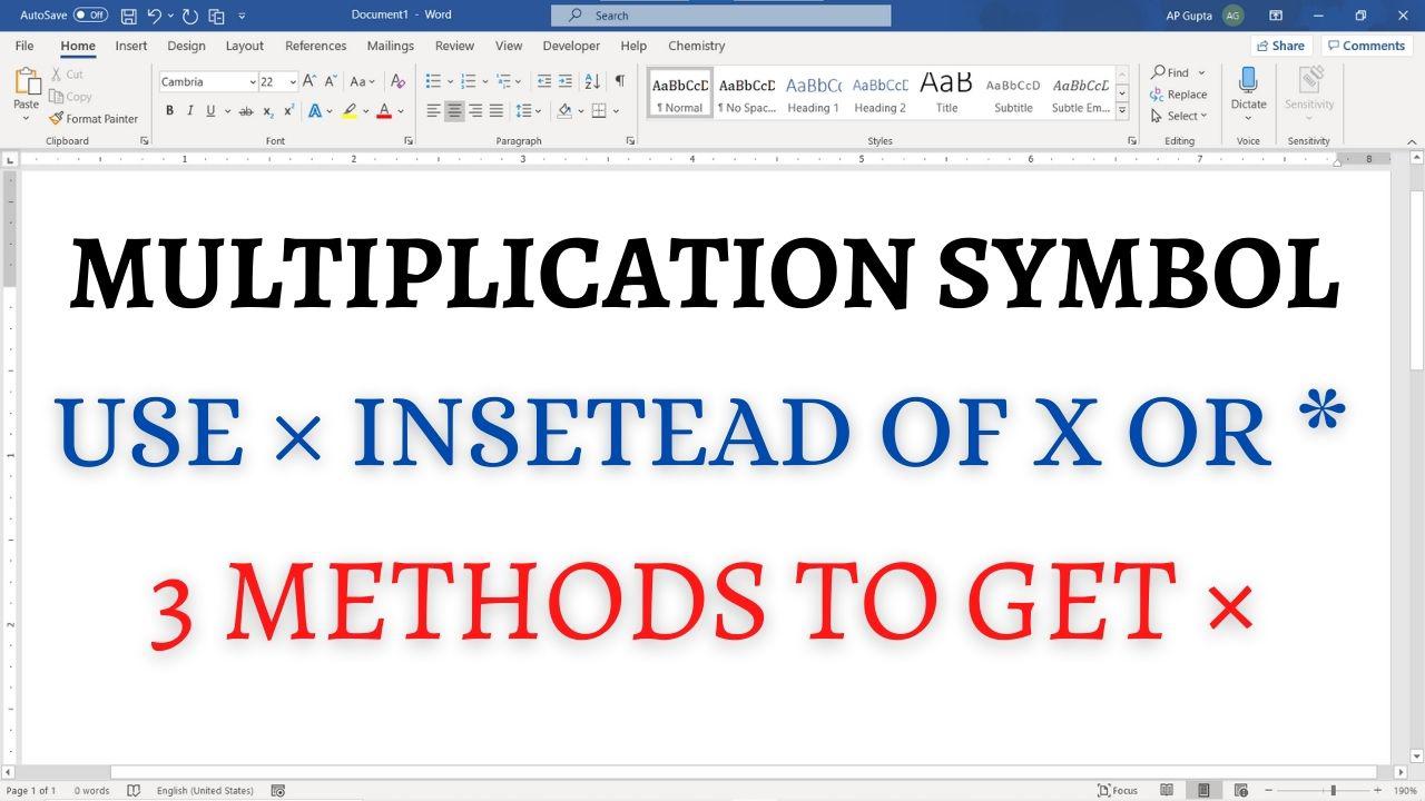 Correct way to insert Multiplication Sign in Word