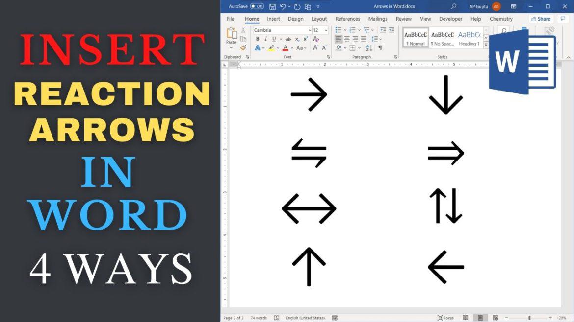 How to insert reaction arrows in Word: 4 Methods