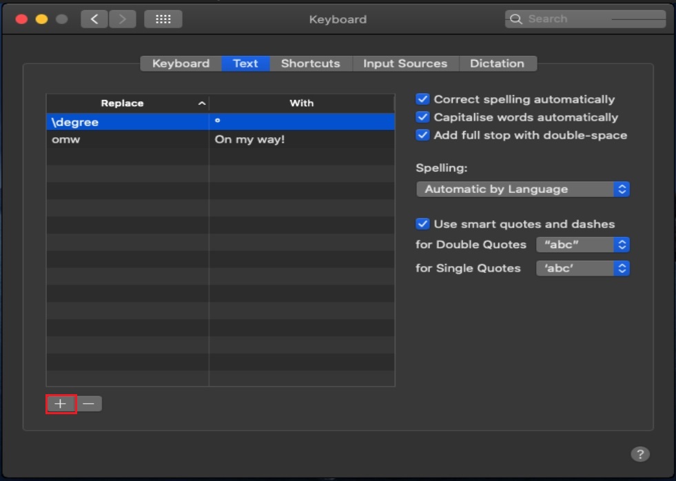 Create shortcut text in Mac for degree symbol. 