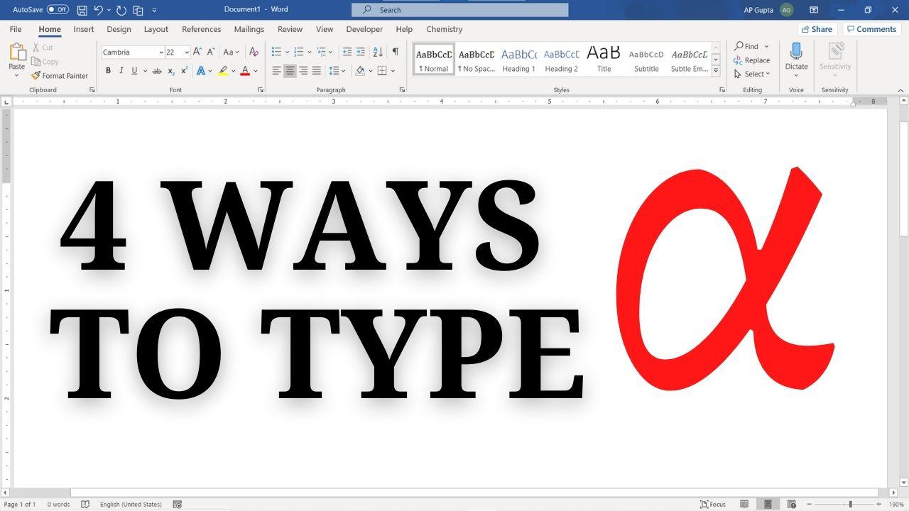 How to type alpha symbol in Word