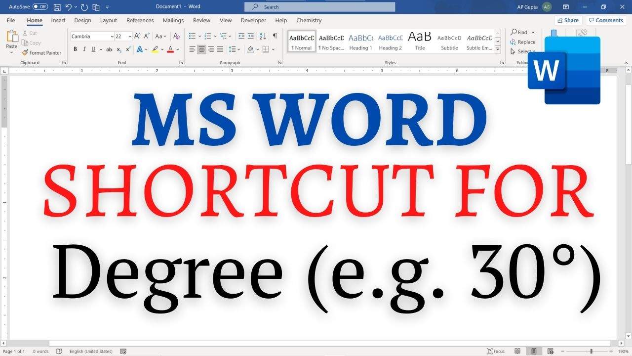 Shortcut to type degree symbol in Word