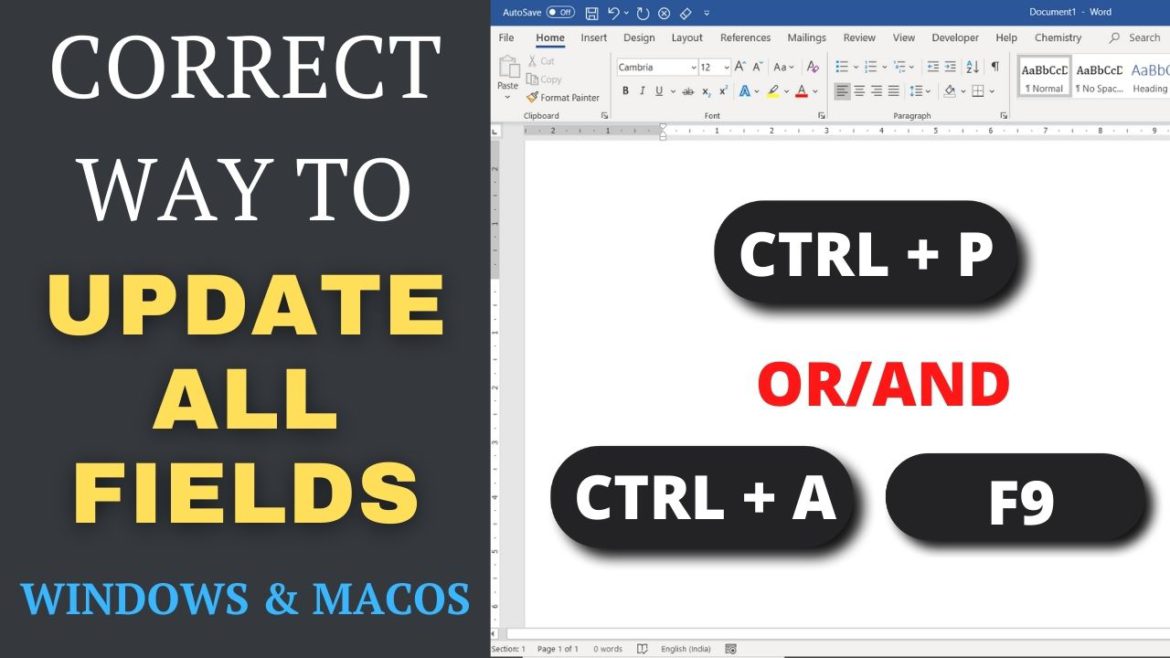 How to update all field in Word (Windows and Mac OS)