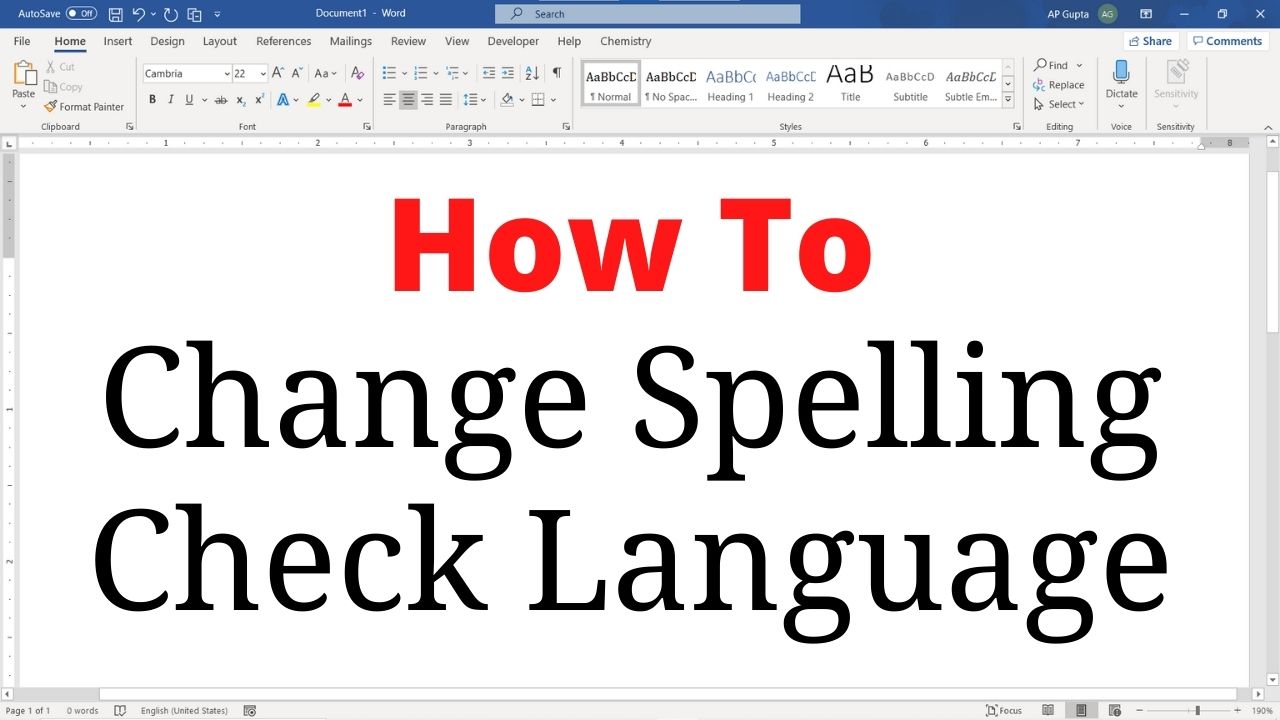 How to change spelling check language in Word