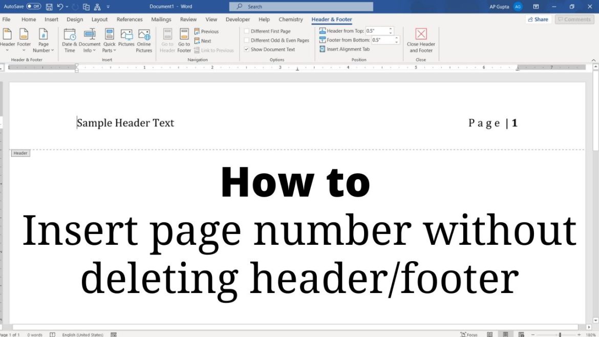 Insert page number in Word without deleting header/footer