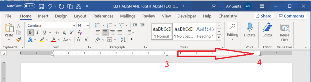 Step 3 & 4 of how to align text left and right on same line in Ms Word