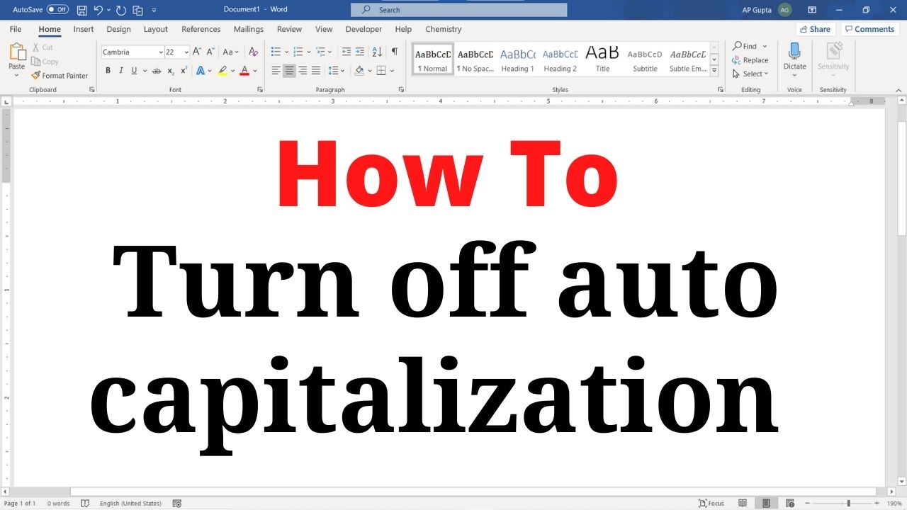 How to turn off auto capitalization in Word