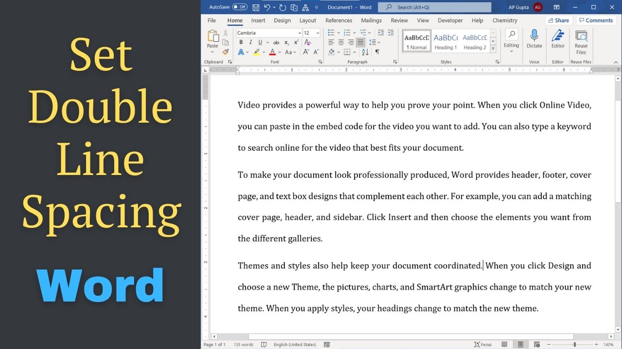 Double line spacing in Word