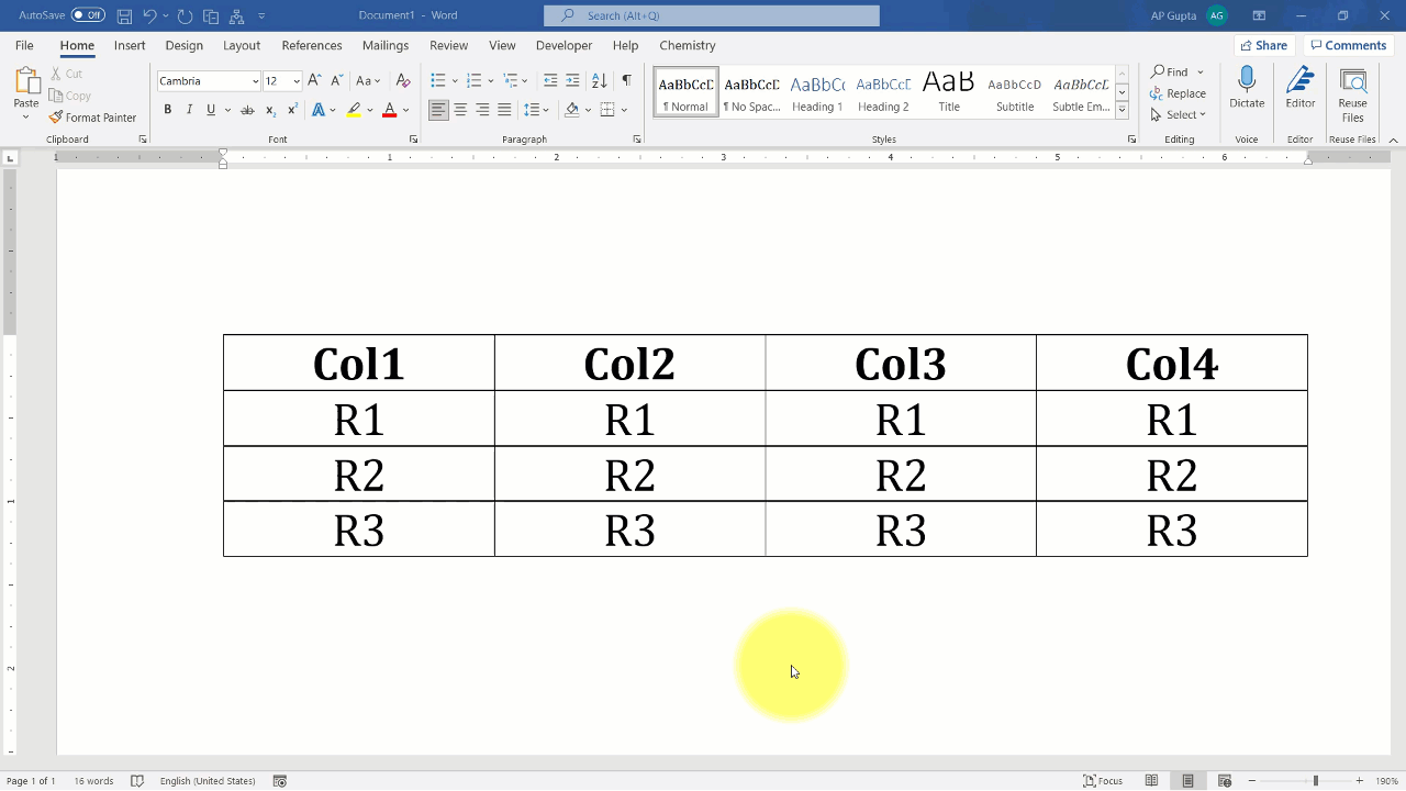 How to insert text above table