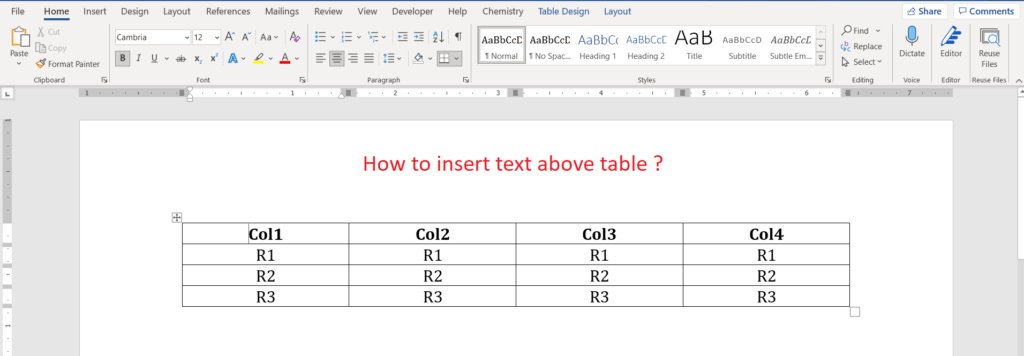 Sample table