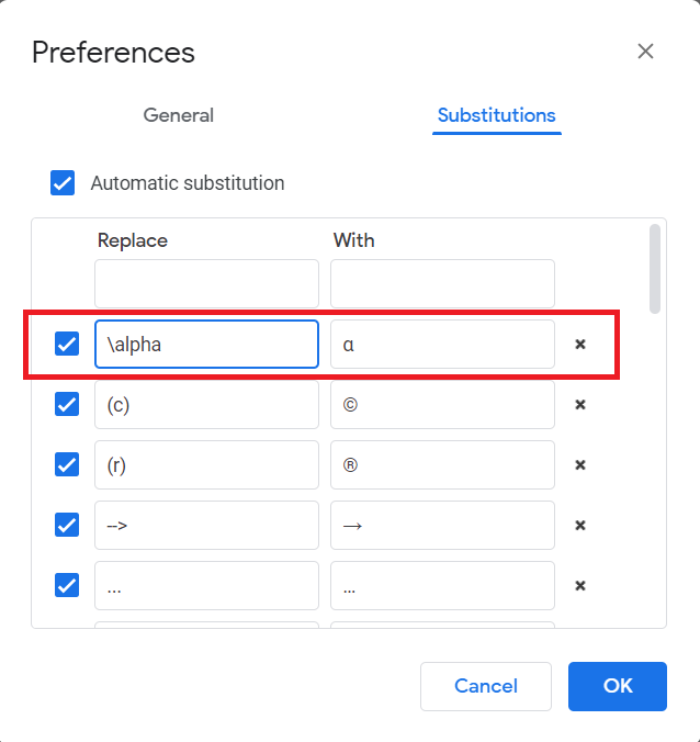 Auto replacement /substitution in Google Docs