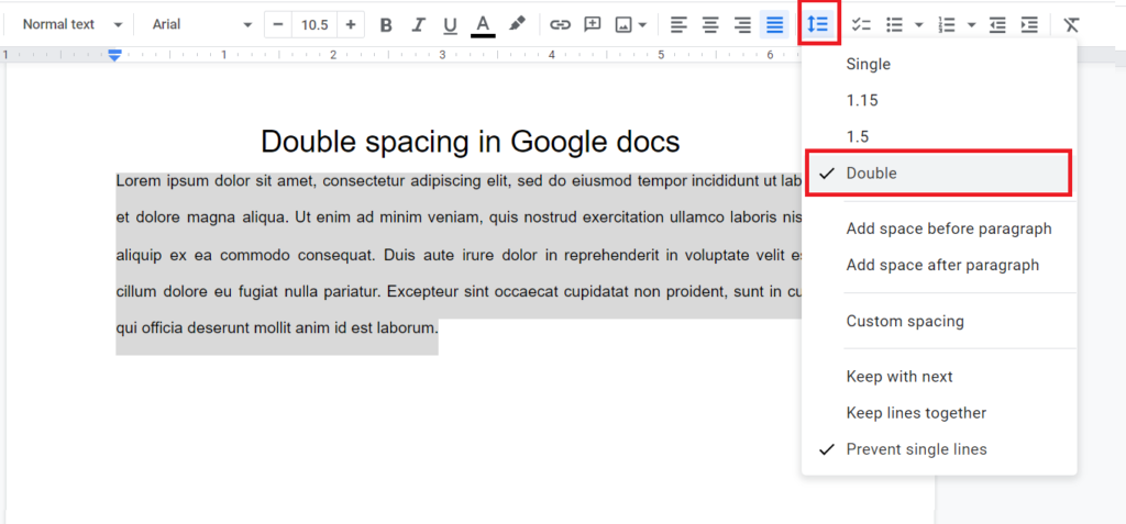 Method 2: Double spacing in Google Docs