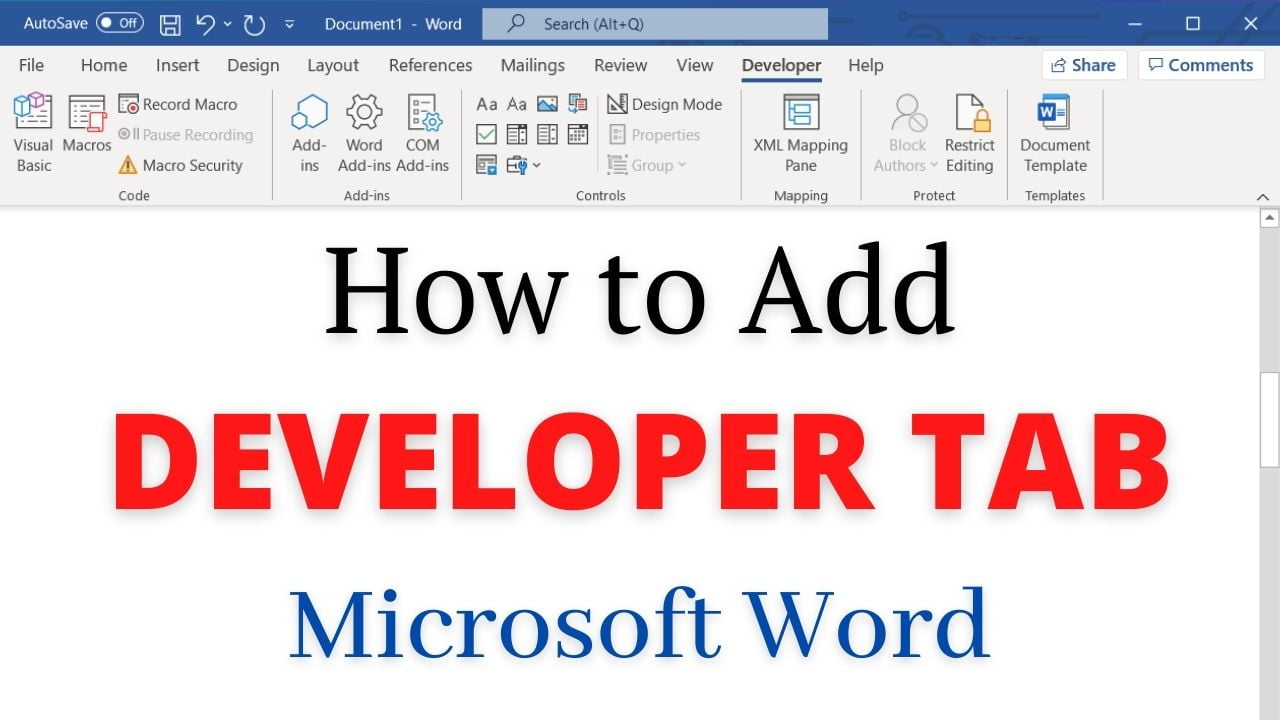 How to add developer tab to Microsoft Word