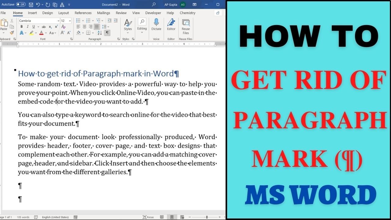 How to get rid of paragraph mark in word