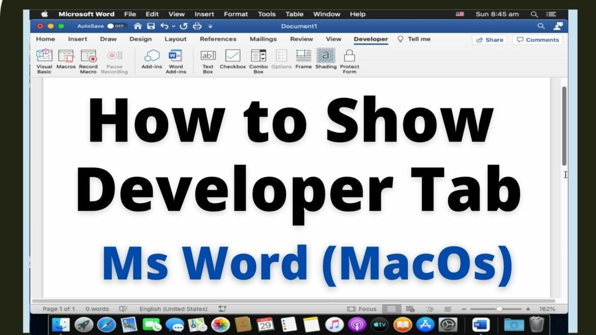 How to show developer tab in Ms Word for Mac