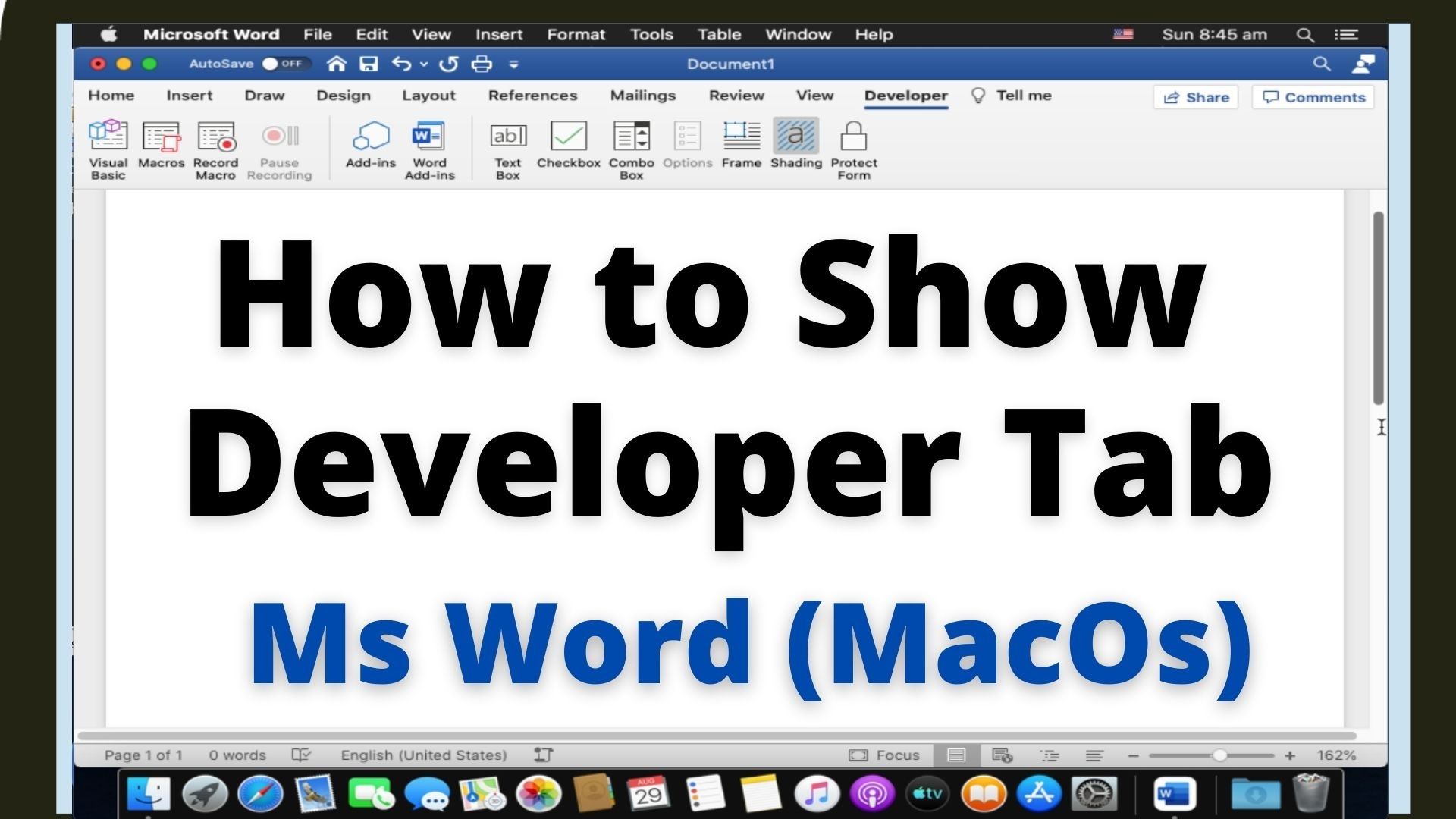 How to show developer tab in Word for MacOs