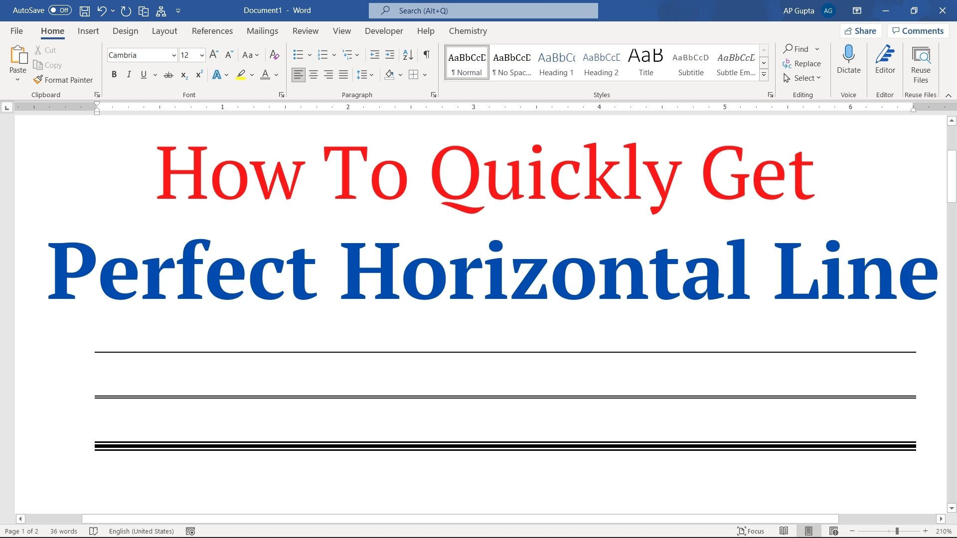 How to quickly get perfectly horizontal line in Word