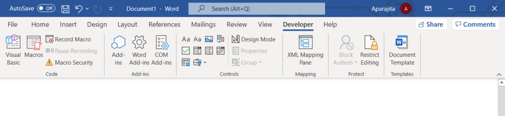 Developer tab in Word