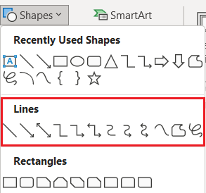 Selecting lines in shapes