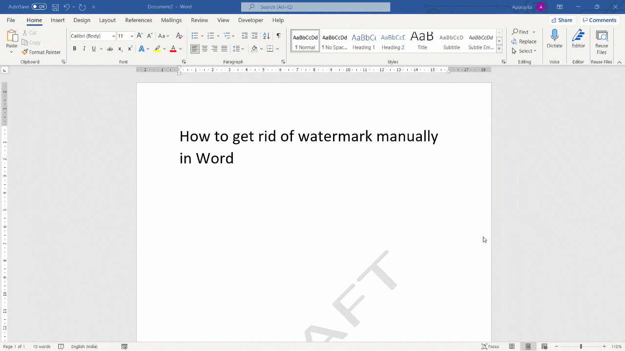 Step by step process to manually delete watermark in Word