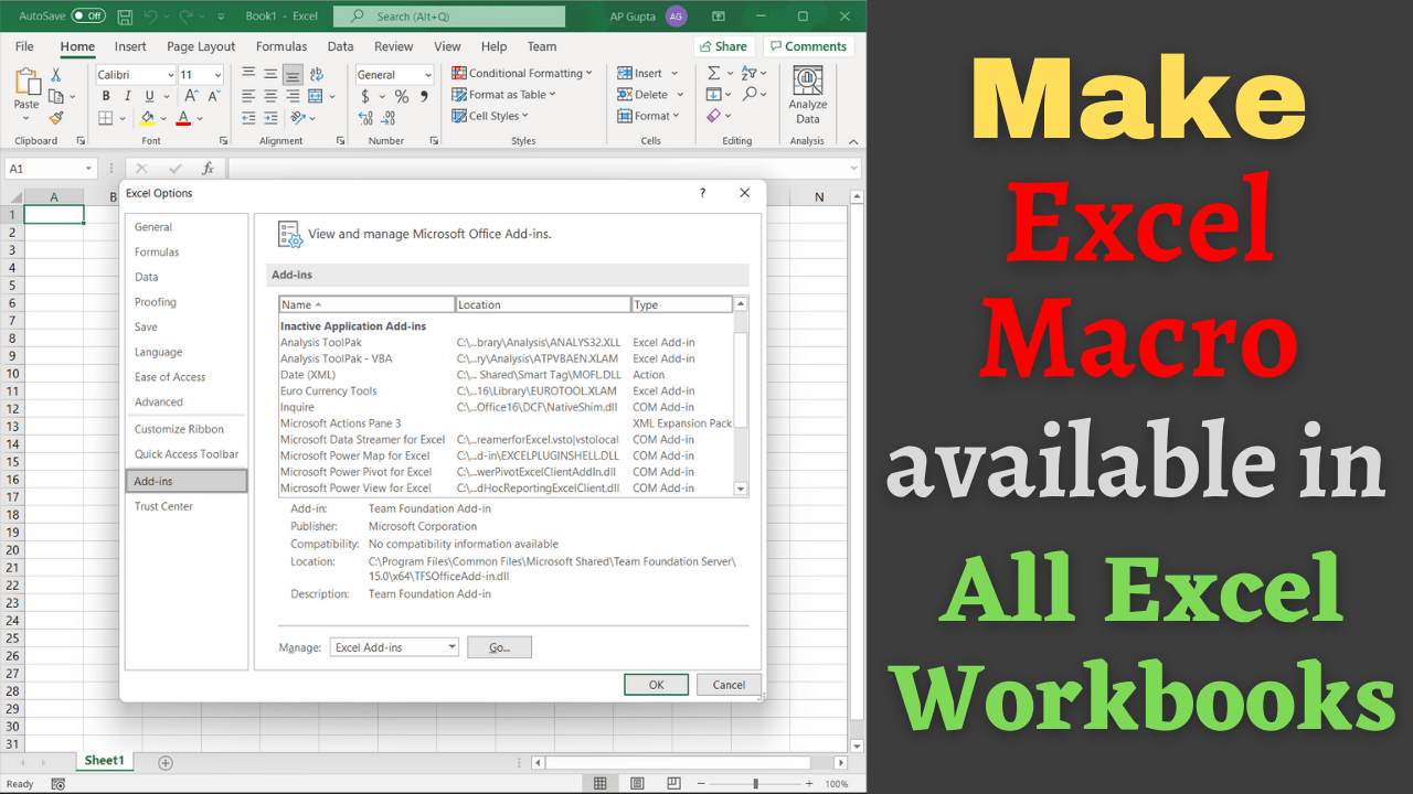Make excel available for all workbooks