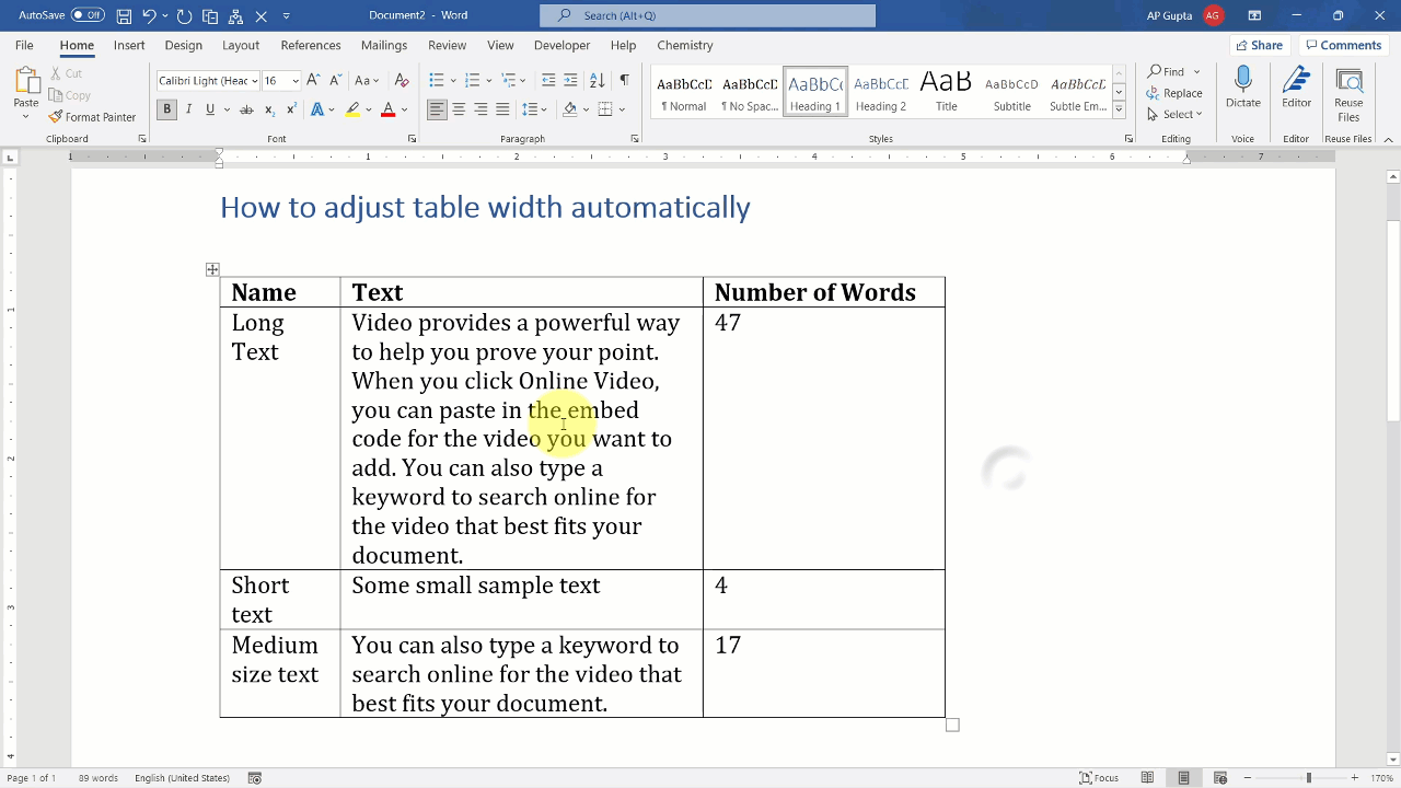Autofit table width to match page width