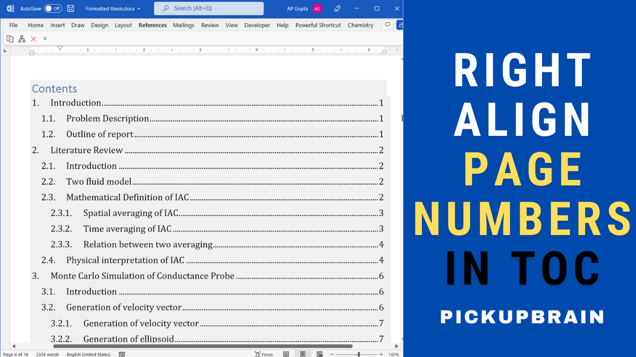 Right align page numbers in TOC [Ms Word]