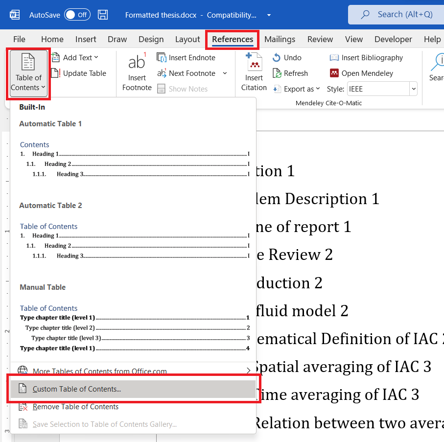 Step 2 to align page number in TOC