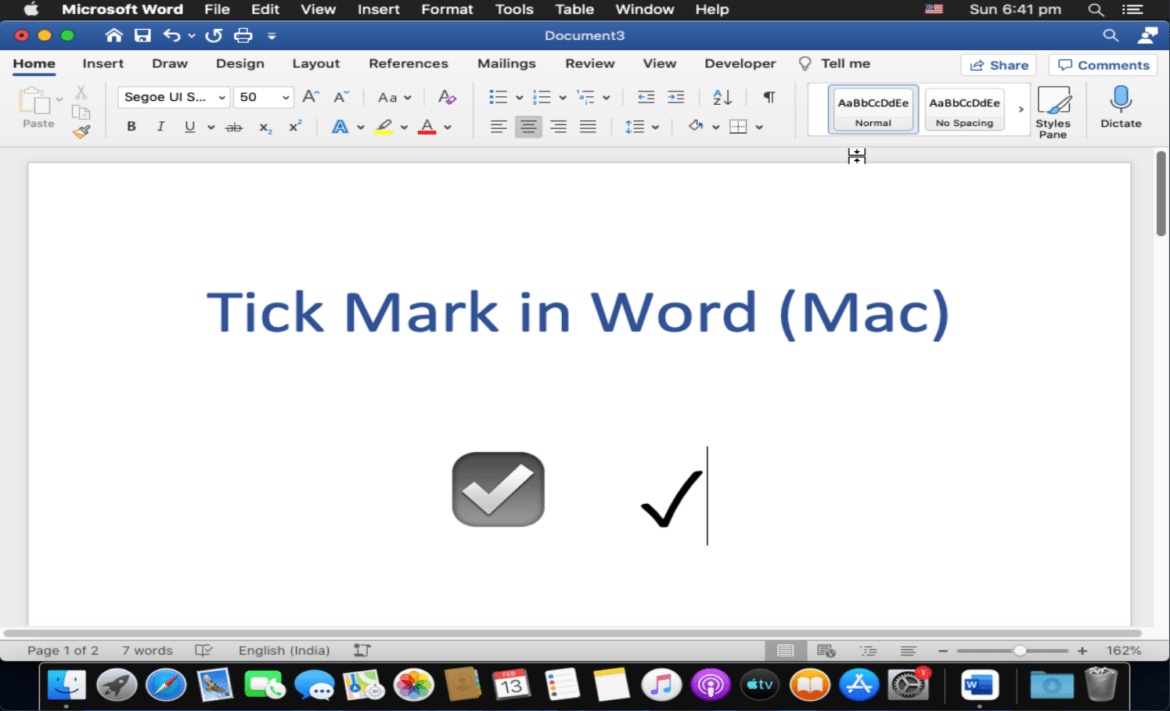 How to insert a tick mark in Ms Word (Mac)