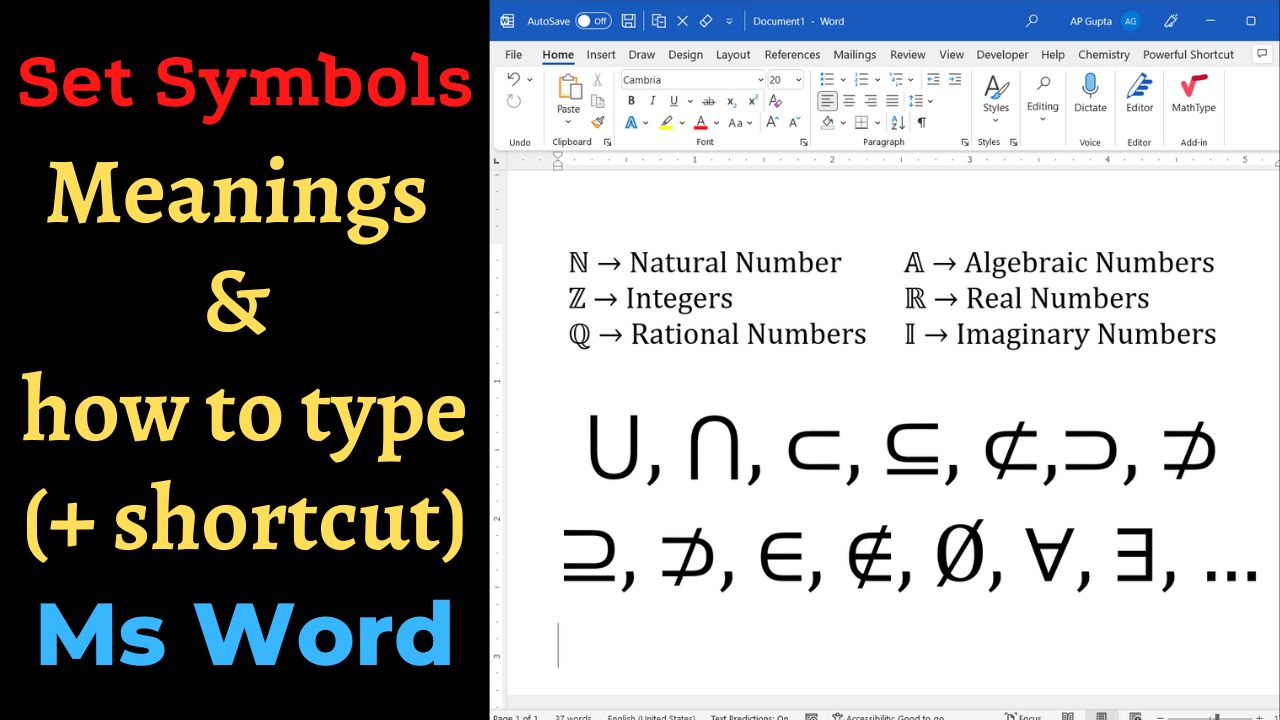 set symbol in Word