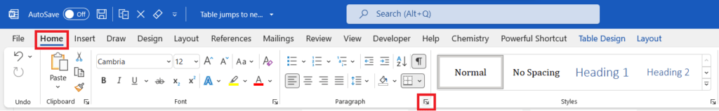 open advance paragraph settings