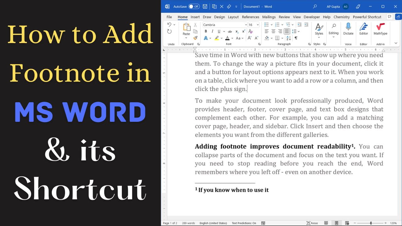How to insert footnote in Ms Word