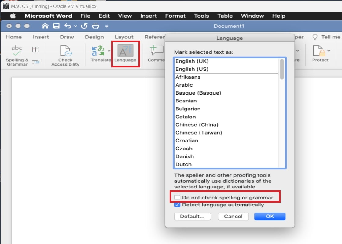 solution 1 to turn on spell check for Word (Mac)