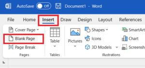 blank page in ms word shortcut key