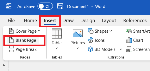 How to insert a blank page in Ms Word