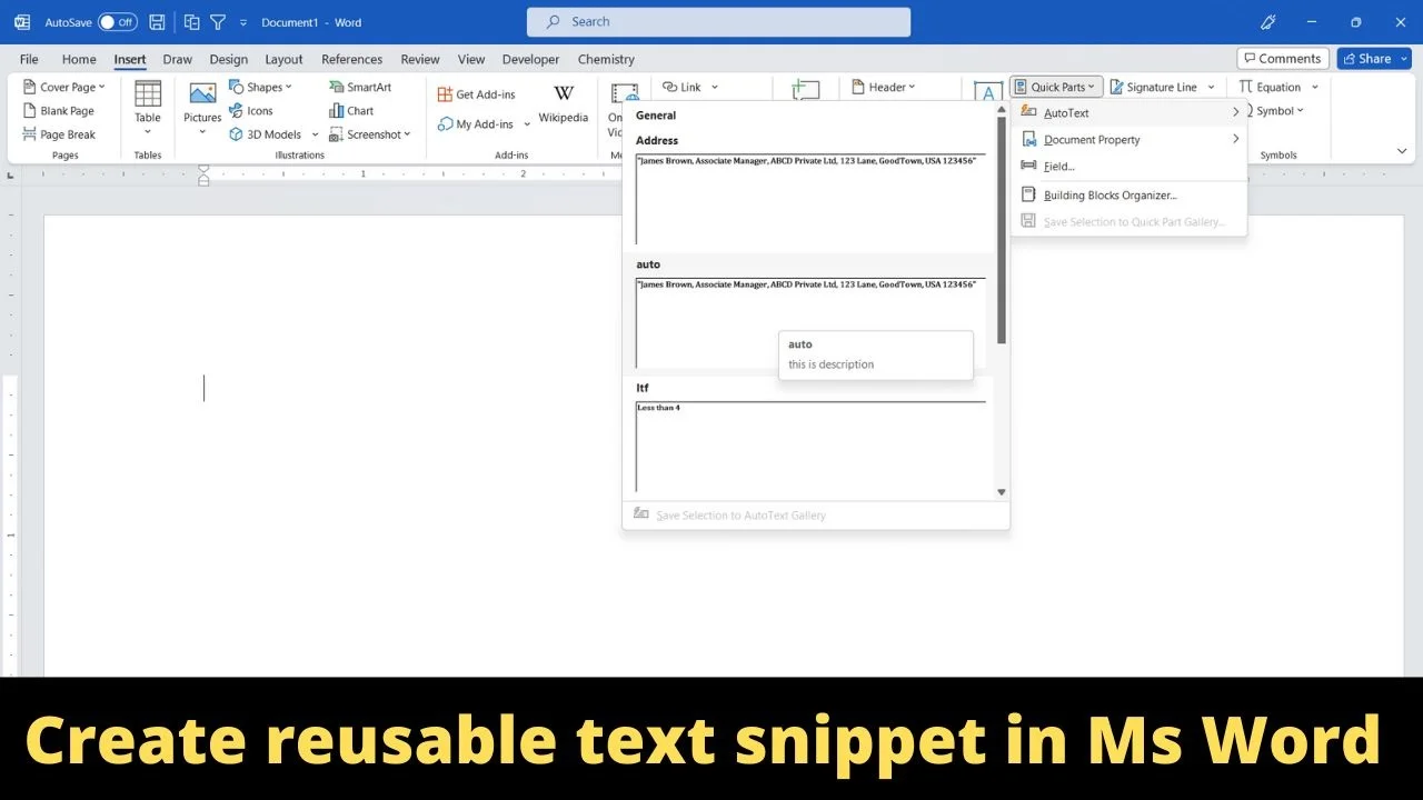 How To Create And Use Autotext Entries In Microsoft Word