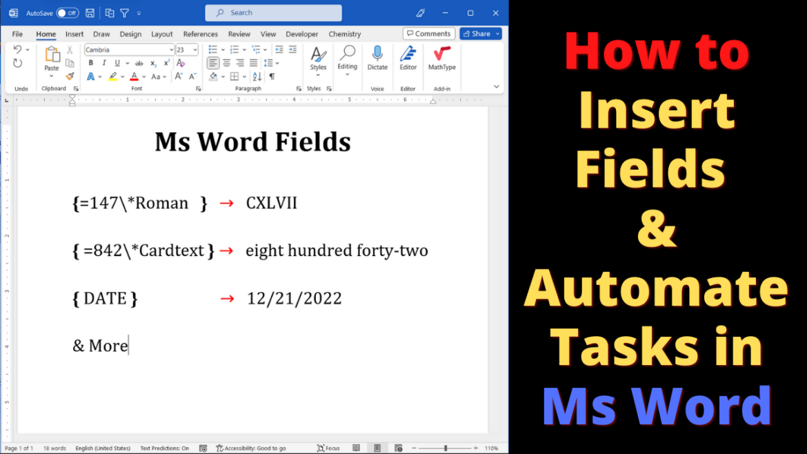 add field in Ms Word and automate tasks