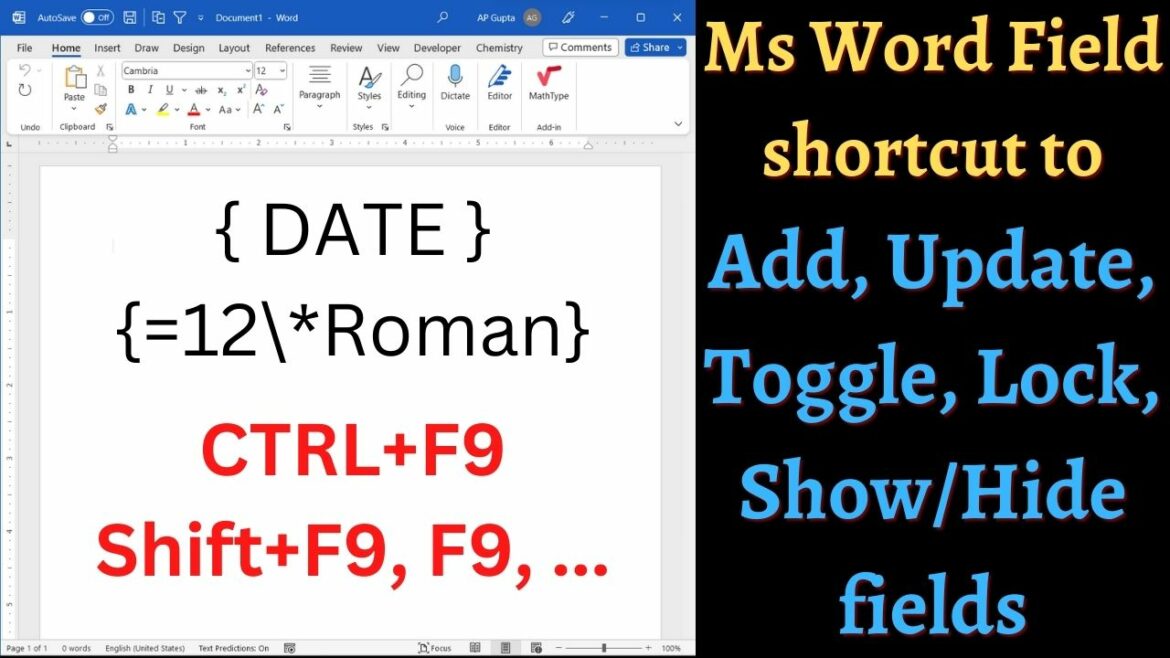 ms word field code shortcut