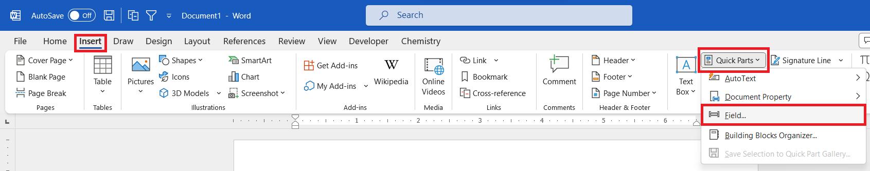 insert fields in Word